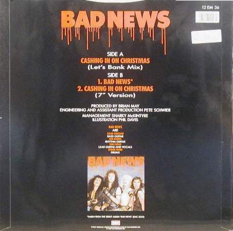 Bad News 'Cashing In On Christmas' UK 12" back sleeve