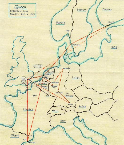 1974 hand-drawn tour map